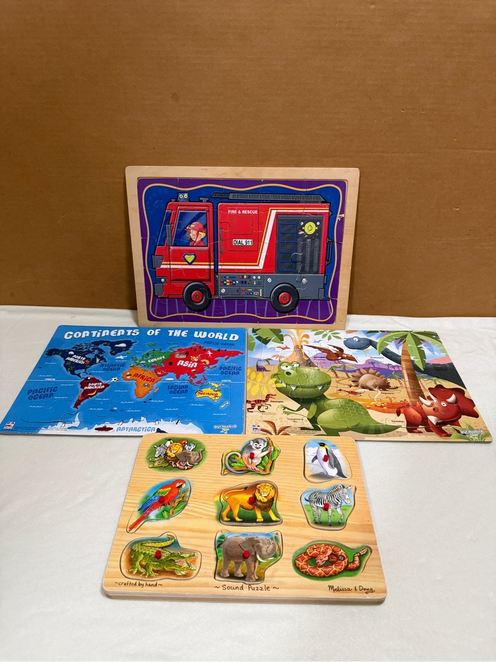 Melissa & Doug Red Fire Truck and Animal Sound Puzzle Bundle